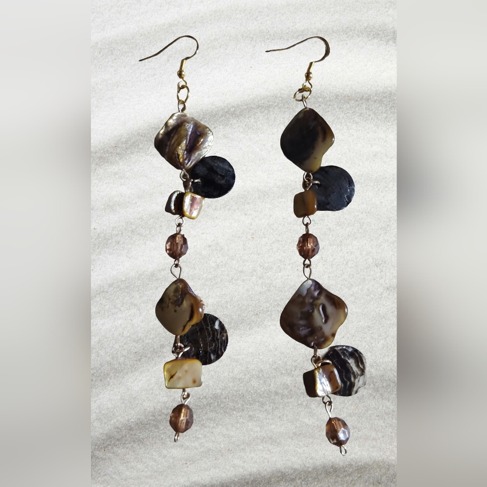 Abalone Shell & Crystal Bead Cluster Dangle Earrings